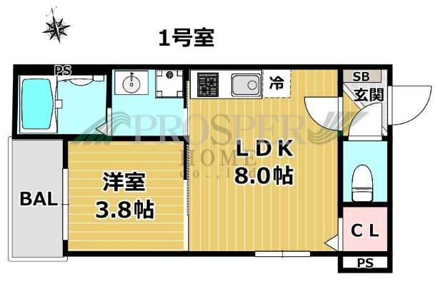 サフィールロジェ大阪城公園(1LDK/2階)の間取り写真