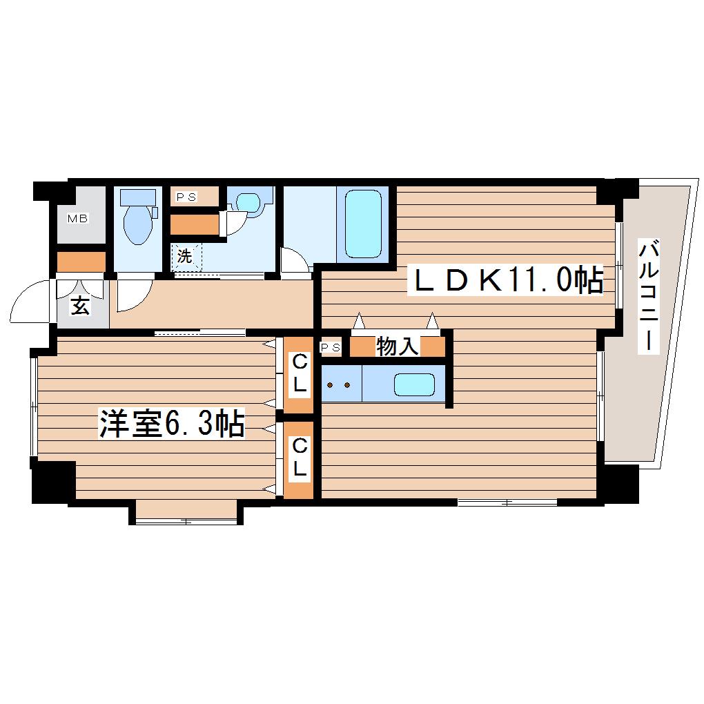 ベルシャンブル市名坂(1LDK/6階)の間取り写真