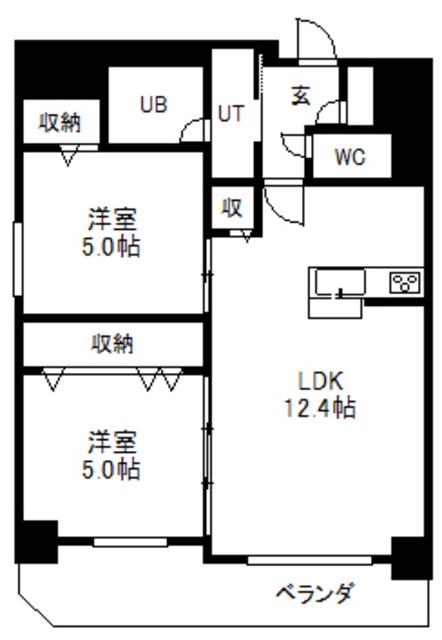 ラ・ソレイユ南2条(2LDK/9階)の間取り写真