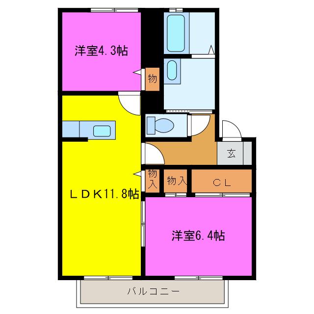 ディアス クレール(2LDK/2階)の間取り写真