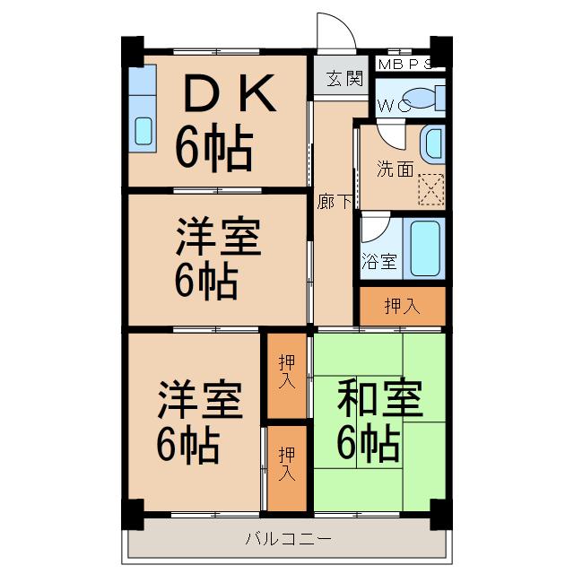 間々原ハイツ(3DK/3階)の間取り写真