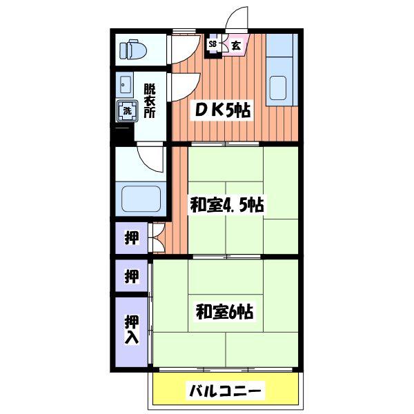 ふじハイツ(2DK/1階)の間取り写真