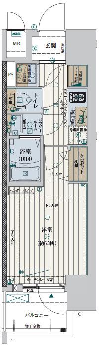 ファーストフィオーレ新町ファジスタ(1K/15階)の間取り写真