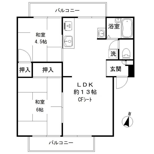 ハイムエスアイB(2LDK/1階)の間取り写真