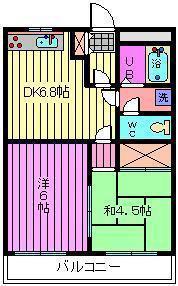 リーベンスハイム大宮(2DK/4階)の間取り写真