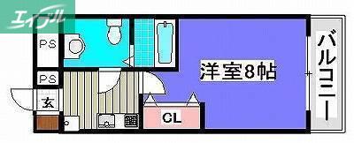 ル・マンジュ津高(1K/2階)の間取り写真