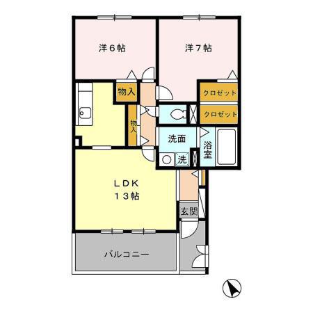 フレッシュタウン21B(2LDK/2階)の間取り写真