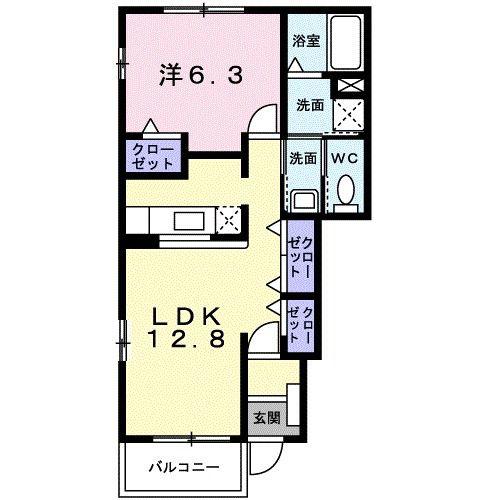 クリスタルローズ A棟(1LDK/1階)の間取り写真