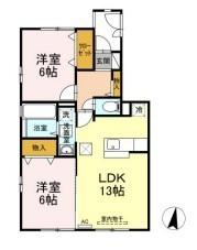 ラフィネはまゆうC棟(2LDK/1階)の間取り写真