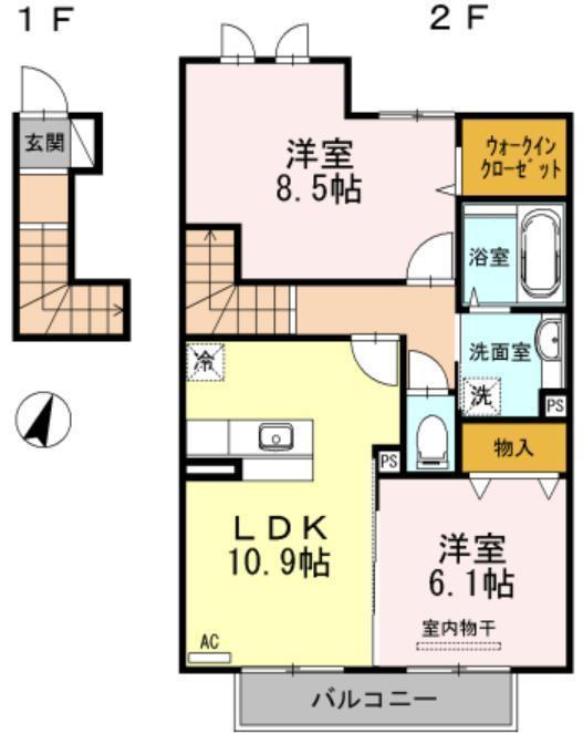メルヴェーユ B(2LDK/2階)の間取り写真