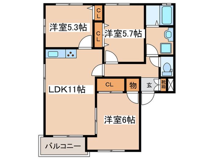 ディアス橋本 A(3LDK/2階)の間取り写真