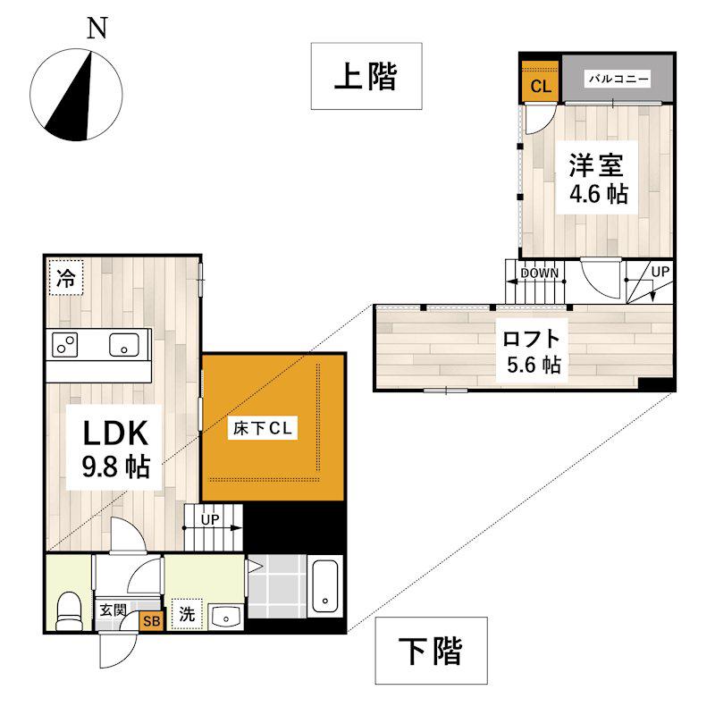 ADC武蔵塚T1458(1LDK/2階)の間取り写真
