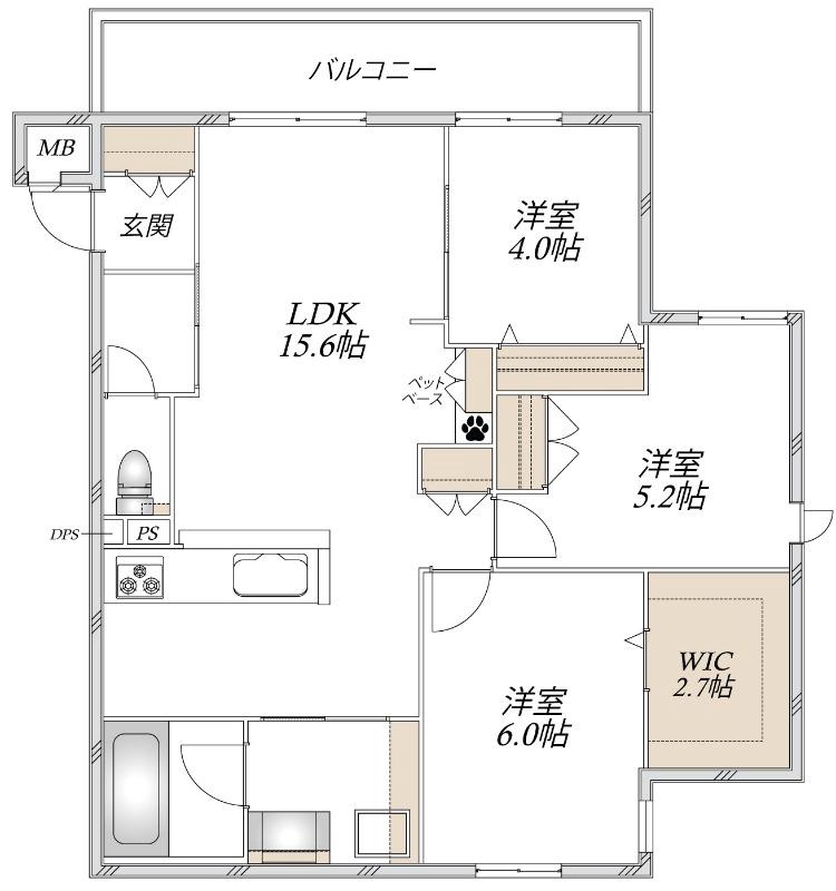 大阪市阿倍野区阪南町2丁目へーベルメゾン(3LDK/2階)の間取り写真