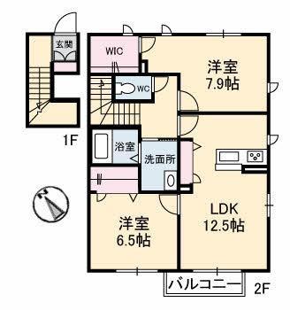 ヴィアソーレ光 B棟(2LDK/2階)の間取り写真