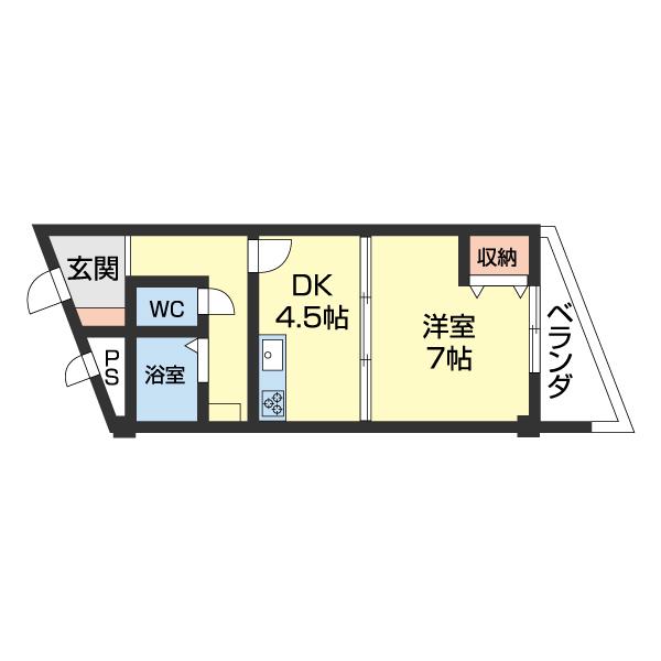 ブルーハイツ月読橋(1DK/4階)の間取り写真