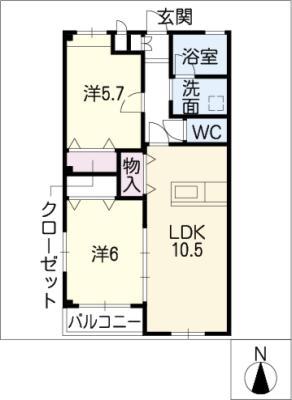 コーポラスIIさわき(2LDK/1階)の間取り写真
