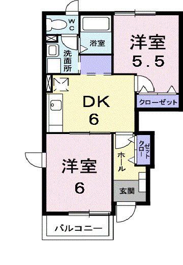 ウォーターフィールド D(2DK/1階)の間取り写真