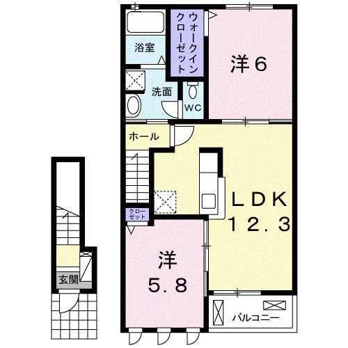 ディパーチャーA(2LDK/2階)の間取り写真