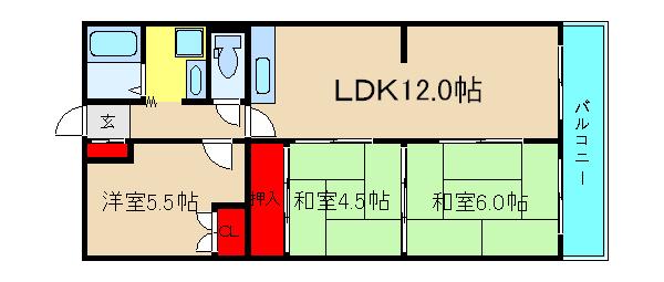 プレジデント東大阪4棟(3LDK/4階)の間取り写真