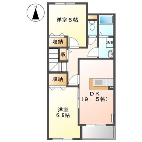 JR桜井線 高田駅(奈良) 徒歩4分 2階建 築14年(2DK/2階)の間取り写真