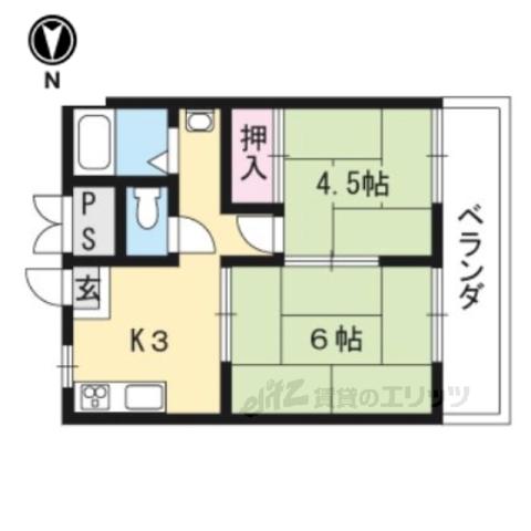 ハイツ小倉山(2DK/2階)の間取り写真