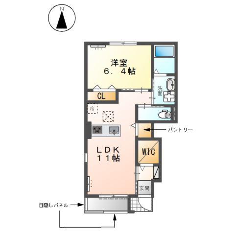 ウエスト GARDEN A(1LDK/1階)の間取り写真