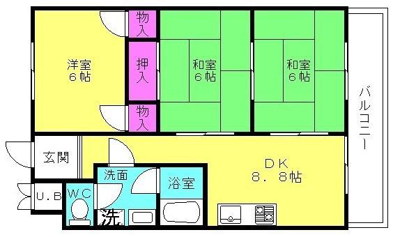 茜六番館(3DK/3階)の間取り写真