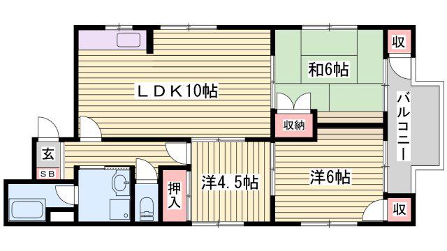 垣根マンション(3LDK/3階)の間取り写真