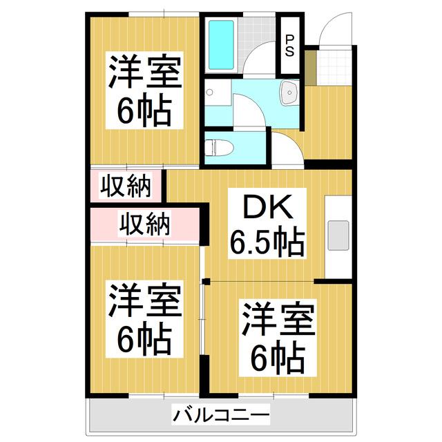 箱清水ハイツ(3DK/2階)の間取り写真