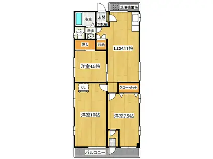 四宮ハイツII(3LDK/2階)の間取り写真