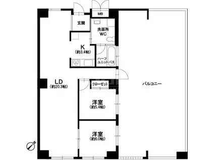 フェイズイン山王(2LDK/6階)の間取り写真