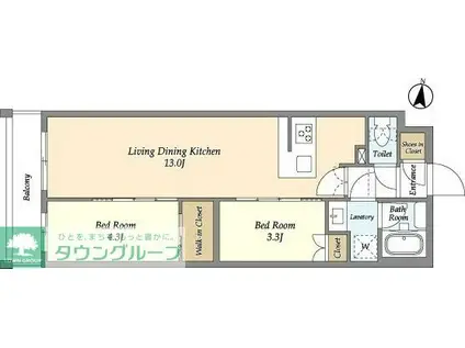 アジールコート練馬中村橋(2LDK/4階)の間取り写真