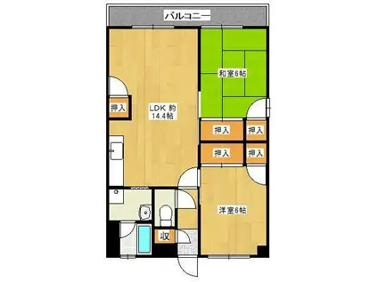 グランカーサ清蘭(2LDK/5階)の間取り写真