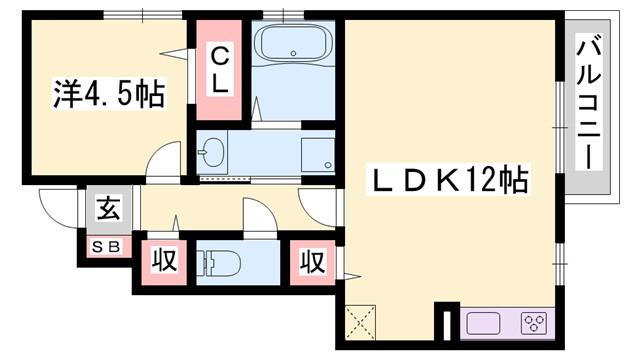 プランドール田寺東(1LDK/1階)の間取り写真
