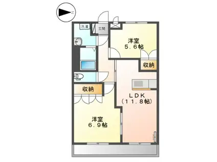 フラターニティーU(2LDK/1階)の間取り写真