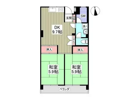 市毛マンション(2DK/3階)の間取り写真