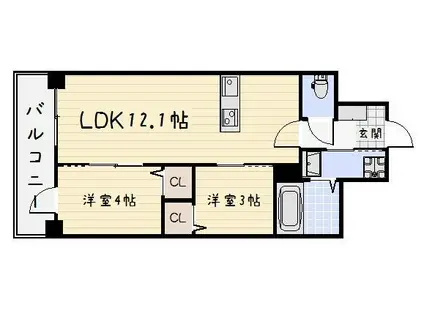 北九州モノレール 平和通駅 徒歩8分 14階建 築7年(1LDK/9階)の間取り写真
