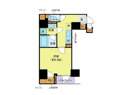 ディアレイシャス市谷薬王寺(1K/6階)の間取り写真