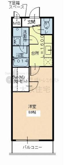 レフア弓削(1K/1階)の間取り写真