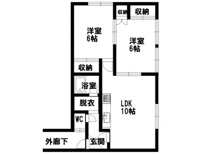 北海道旭川市東光15条4丁目4-12 光生コーポ(2LDK/1階)の間取り写真