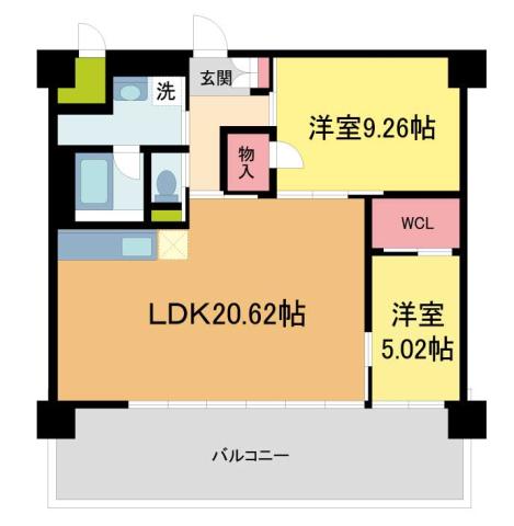 プレジオ宝塚ASIAN(2LDK/3階)の間取り写真