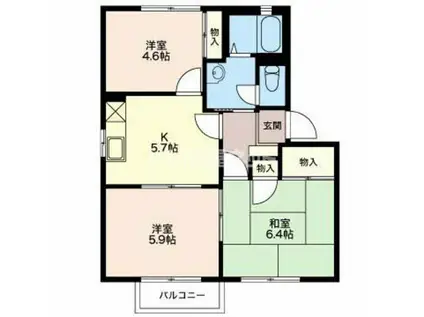 サンフラワーB(3K/2階)の間取り写真