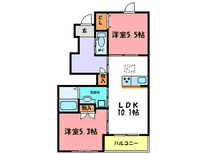 サンモール金ヶ崎(2LDK/1階)の間取り写真