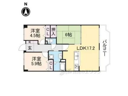 ユニライフ大和高田(3LDK/6階)の間取り写真