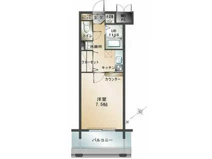 エンクレスト福岡(1K/2階)の間取り写真