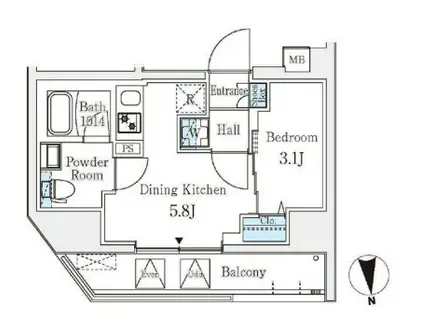 クラリティア文京湯島(1DK/6階)の間取り写真