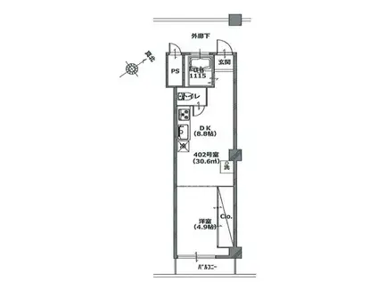 広小路サニーマンション(1DK/4階)の間取り写真