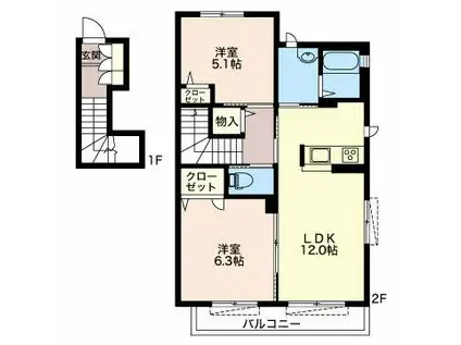 アンジュ(2LDK/2階)の間取り写真