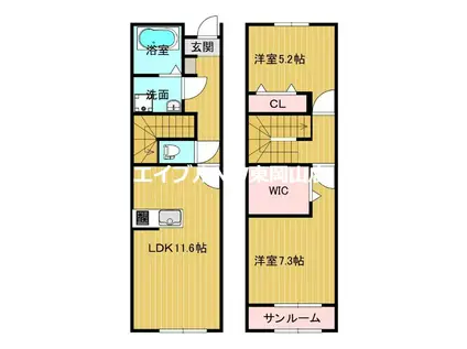 FONTANA高屋 B(2LDK/1階)の間取り写真