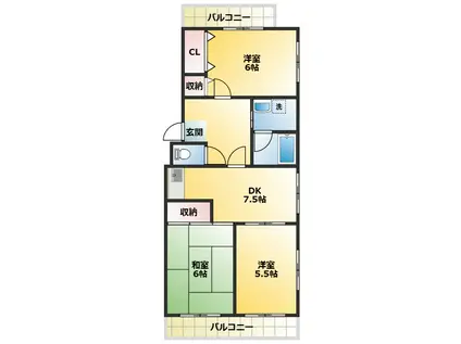 新美レジデンスⅡ(3DK/2階)の間取り写真